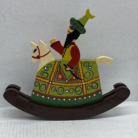 Unbranded Other - Vintage Folk Art Rocking Horse & Man With Sword Wooden Hand Painted Home Decor